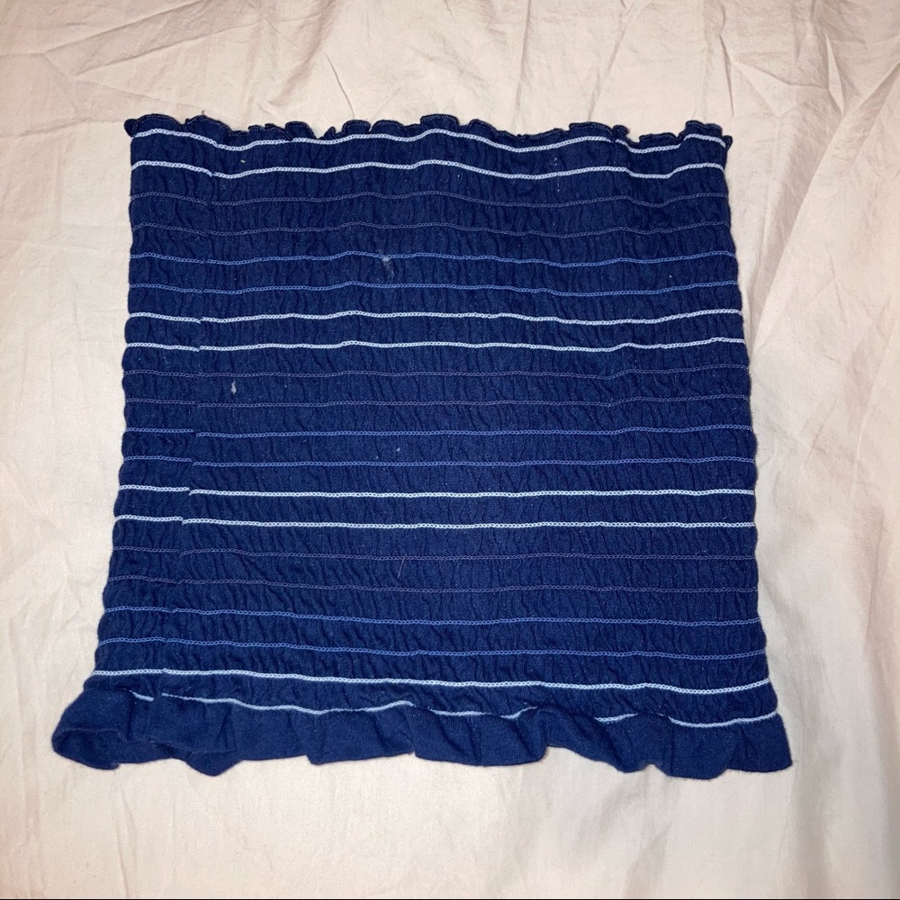 Arizona Cropped Blue Tube Top with lettuce Edging